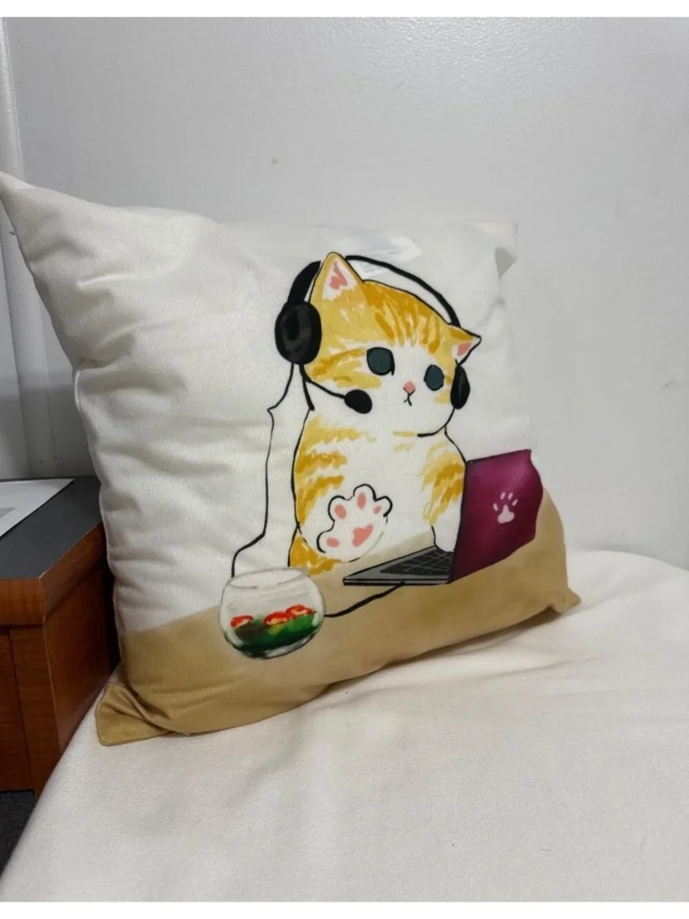 Cute Cat Gamer Throw Pillow 18x18 Inches Double-Sided Print Home Decor Cushion